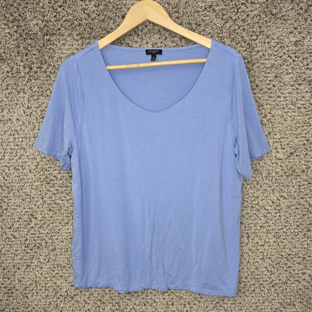 Talbots Top Womens Plus 1X Blue Scoop Neck Short Sleeve Tee Stretch Casual